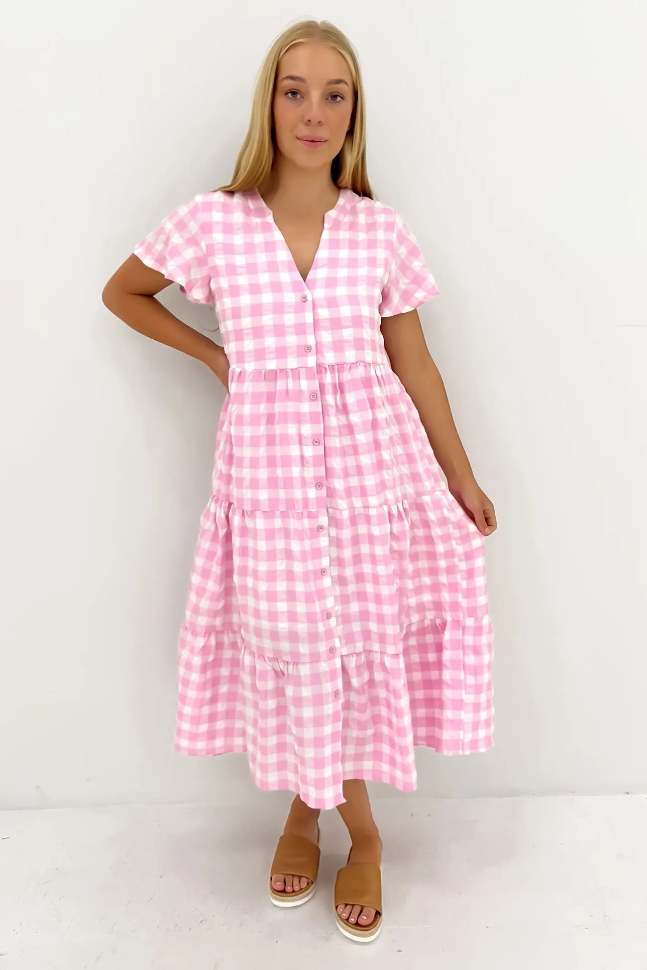 Owen Midi Dress Pink Gingham