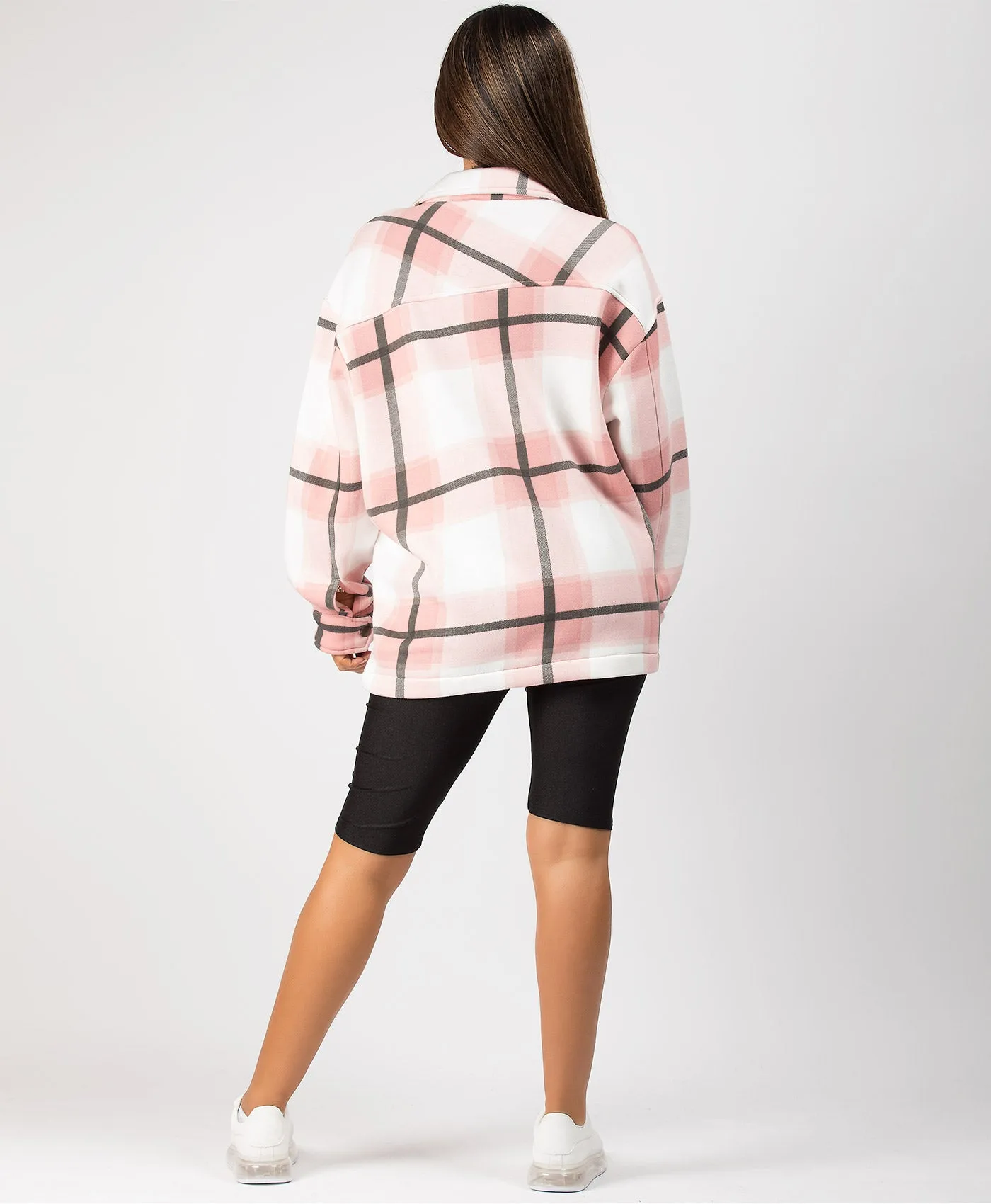 Pink Fleece Oversized Check Shirt Shacket