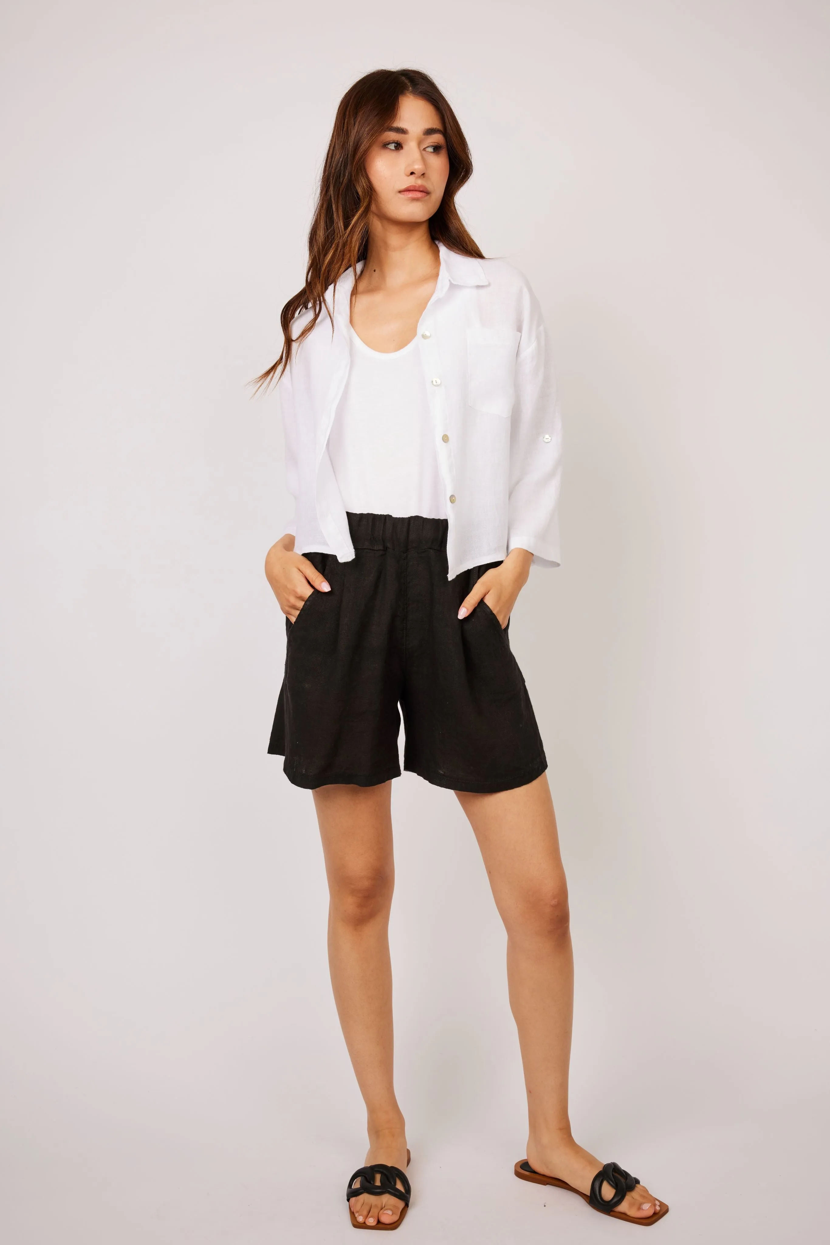 Pistache - Cropped Linen Blouse - White