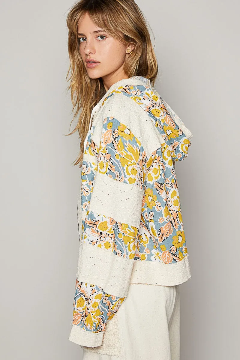 POL Print and Patch Woven Jacket in Oatmeal Floral