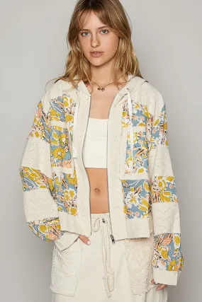 POL Print and Patch Woven Jacket in Oatmeal Floral