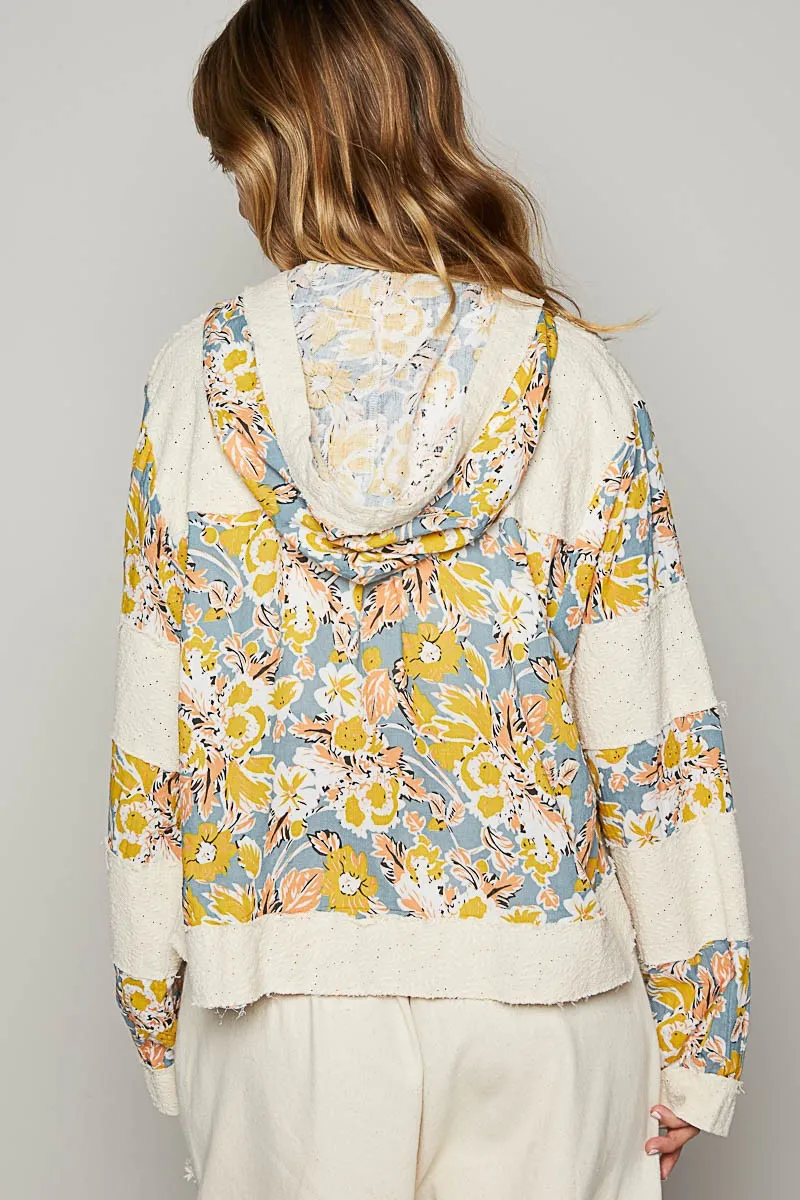 POL Print and Patch Woven Jacket in Oatmeal Floral