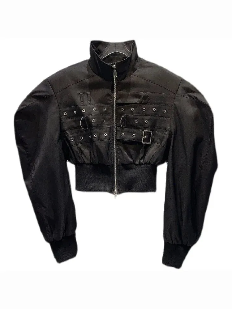 Pre Order:  Buckles Rivets Stand Collar Jacket