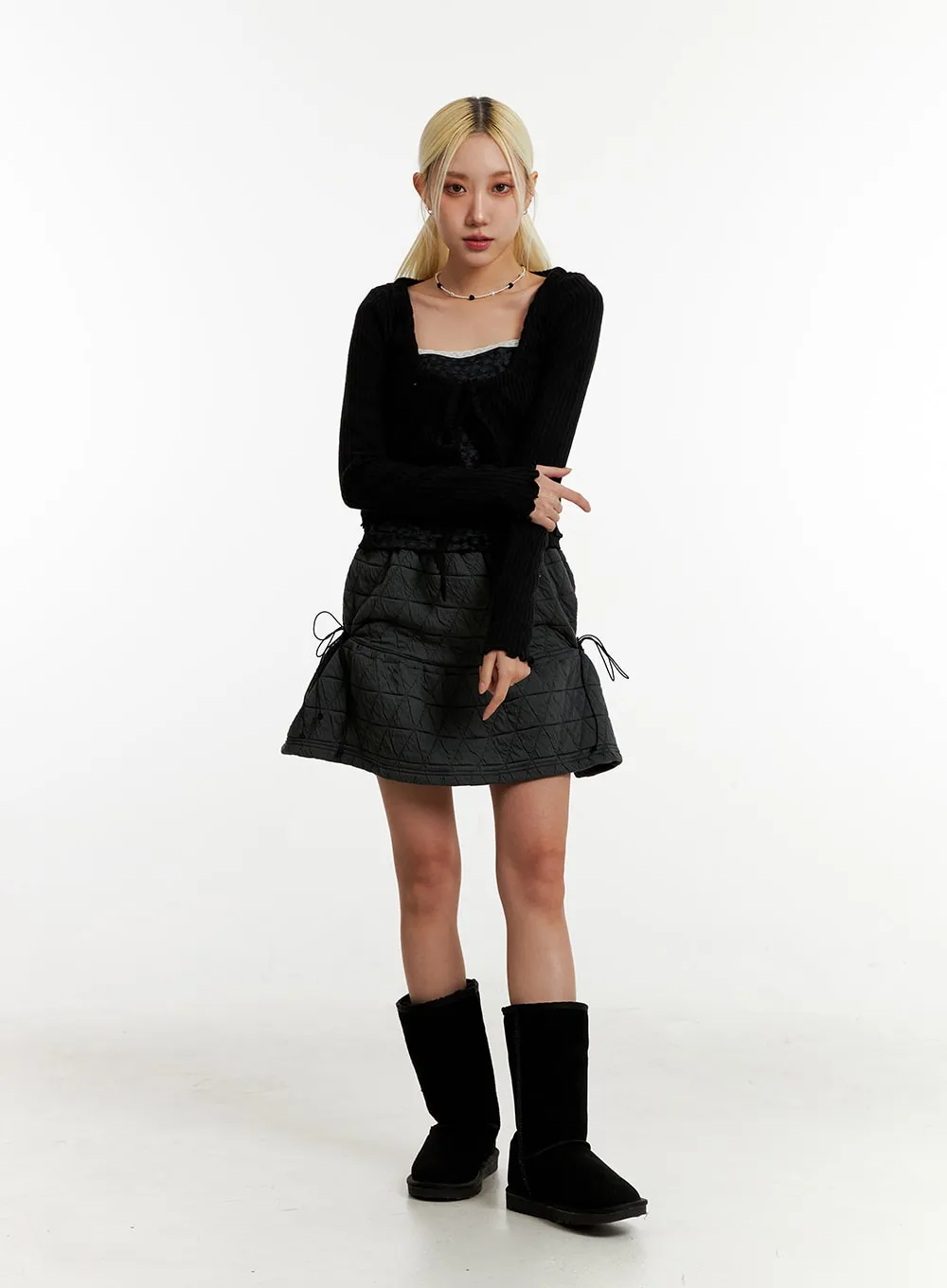 Quilted Tie Mini Skirt ID315