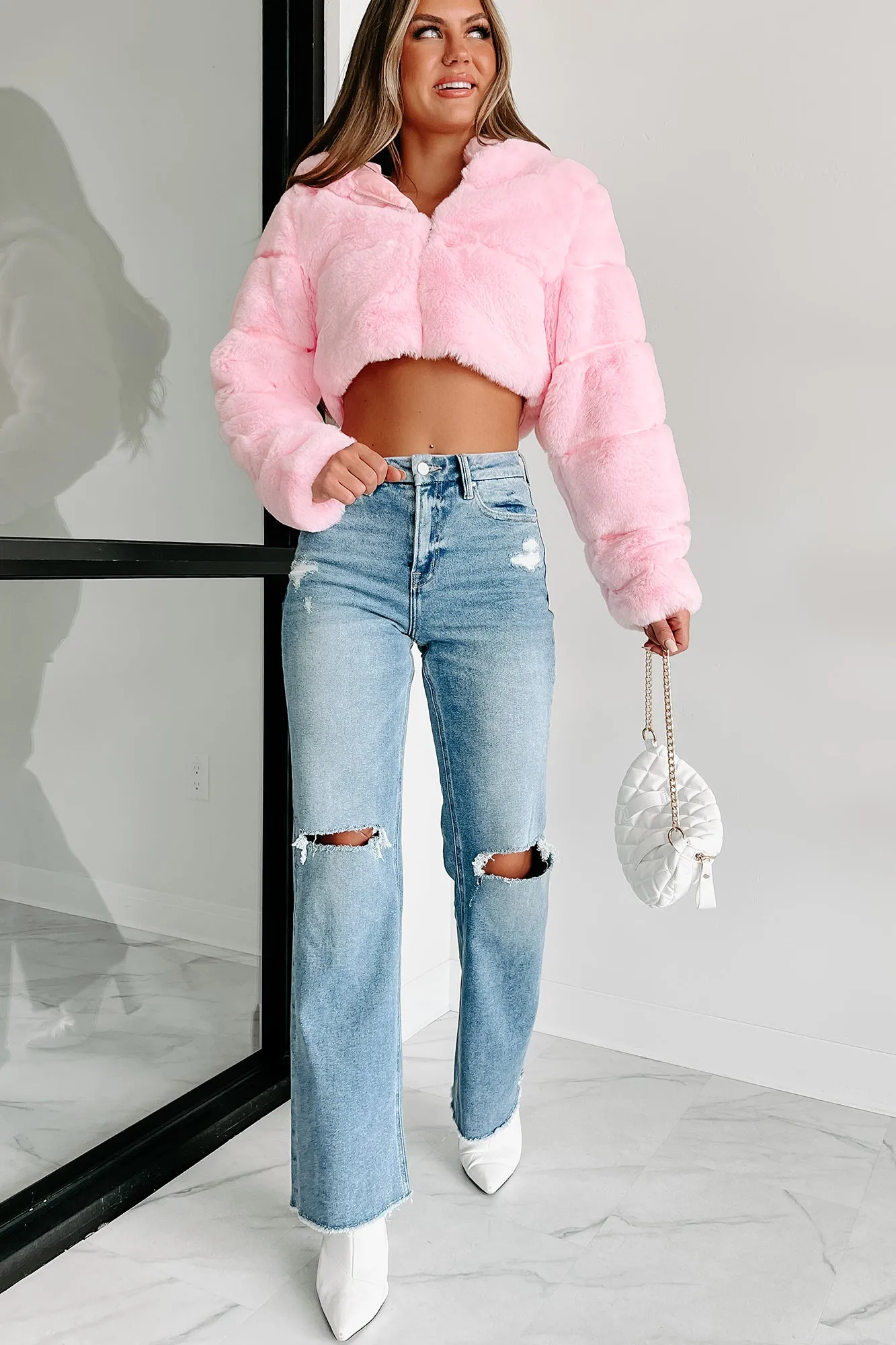 "It's So Fluffy" Faux Fur Crop Jacket (Pink)