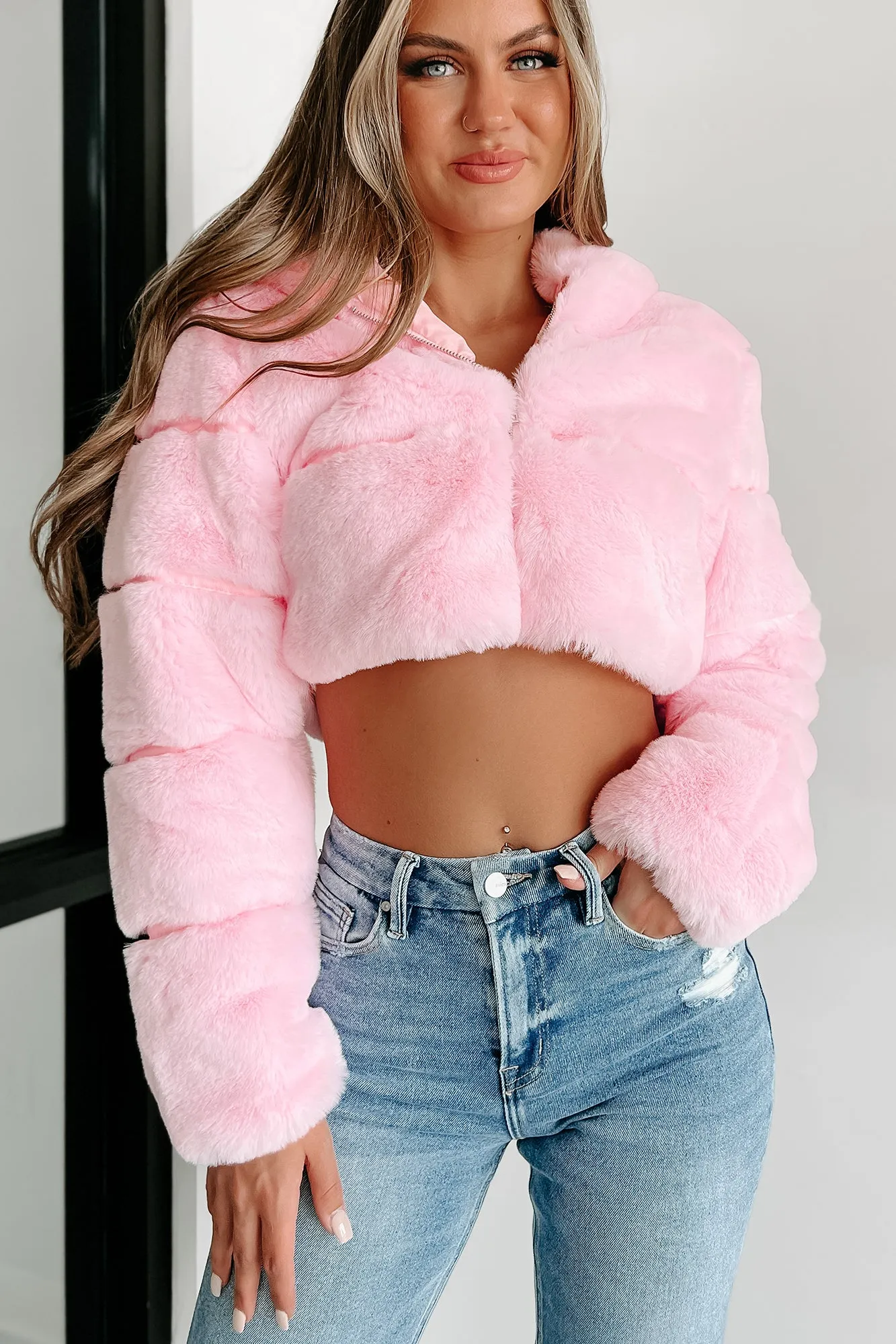 "It's So Fluffy" Faux Fur Crop Jacket (Pink)