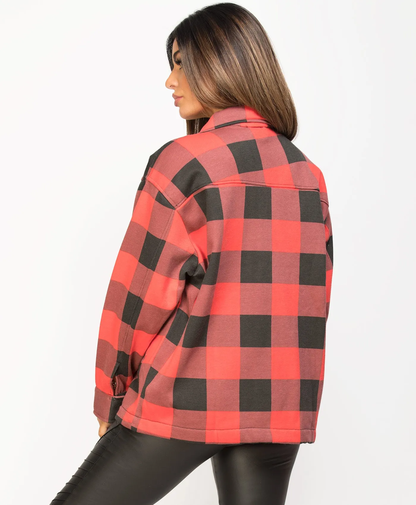 Red Black Fleece Oversized Check Shirt Shacket