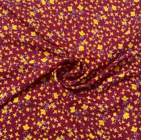 Red With Yellow Floral Crepe Fabric