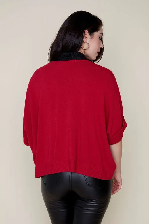 Renuar Loose Crop Sleeve Sweater Berry