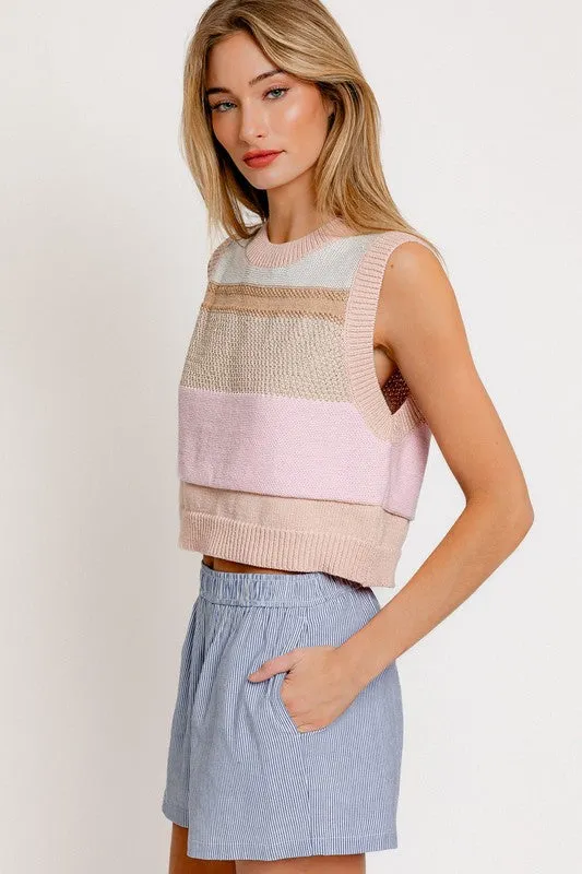 Round Neck Cropped Sweater Vest