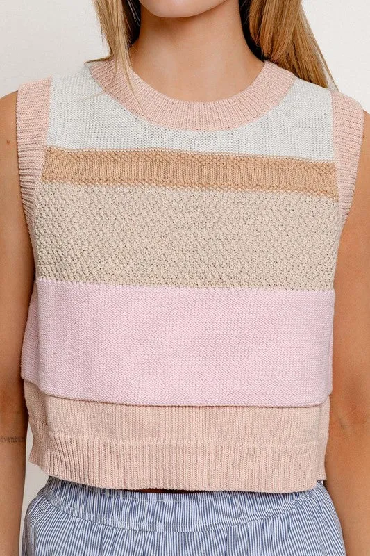 Round Neck Cropped Sweater Vest