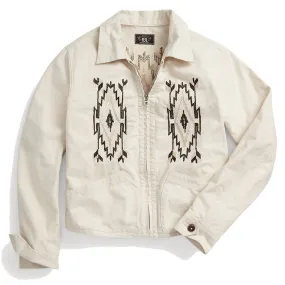 RRL by Ralph Lauren Womens Embroidered Slub-Woven Jacket Tonal Cream