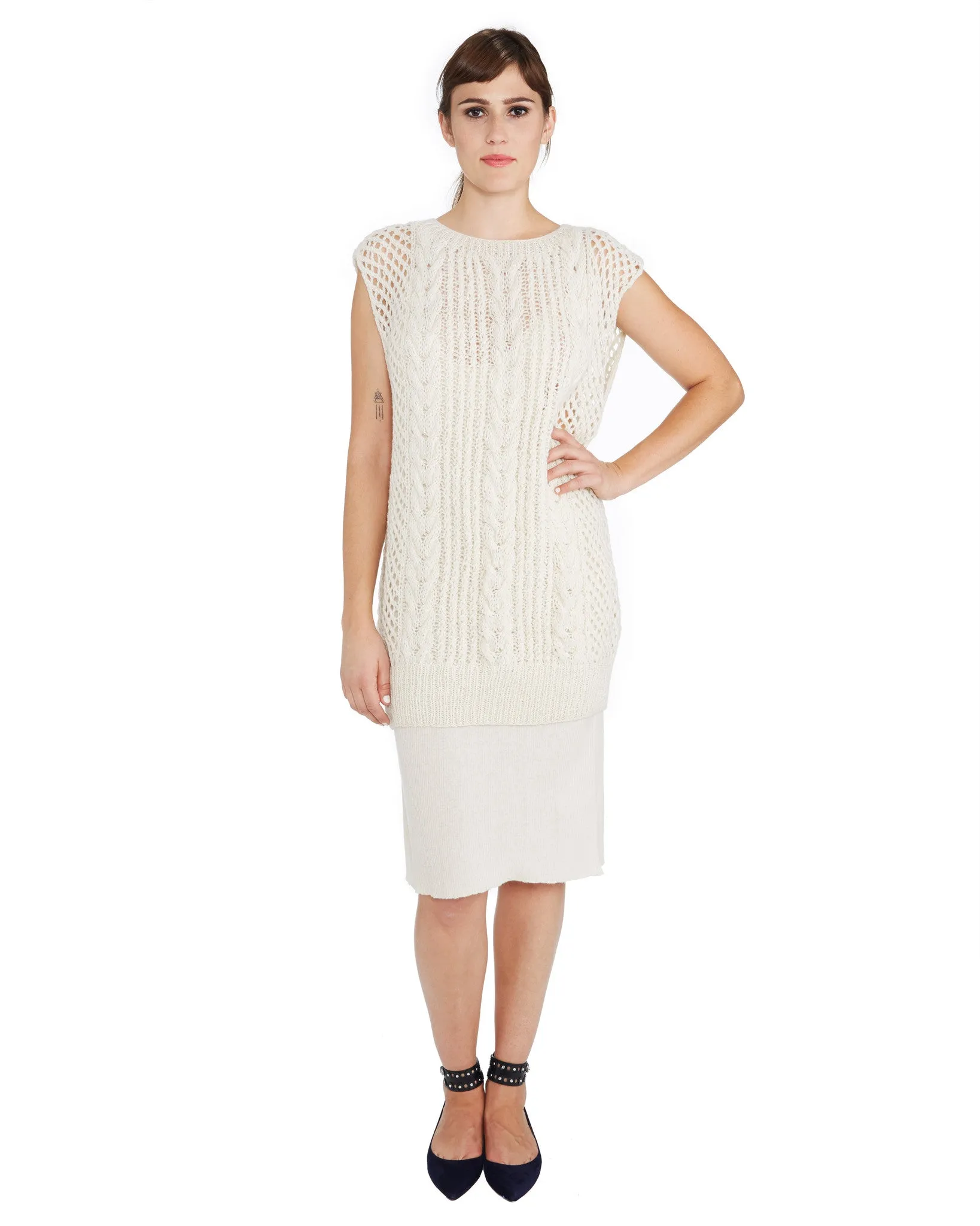 Ryan Roche | Cashmere Tie Slip Dress in Ivory