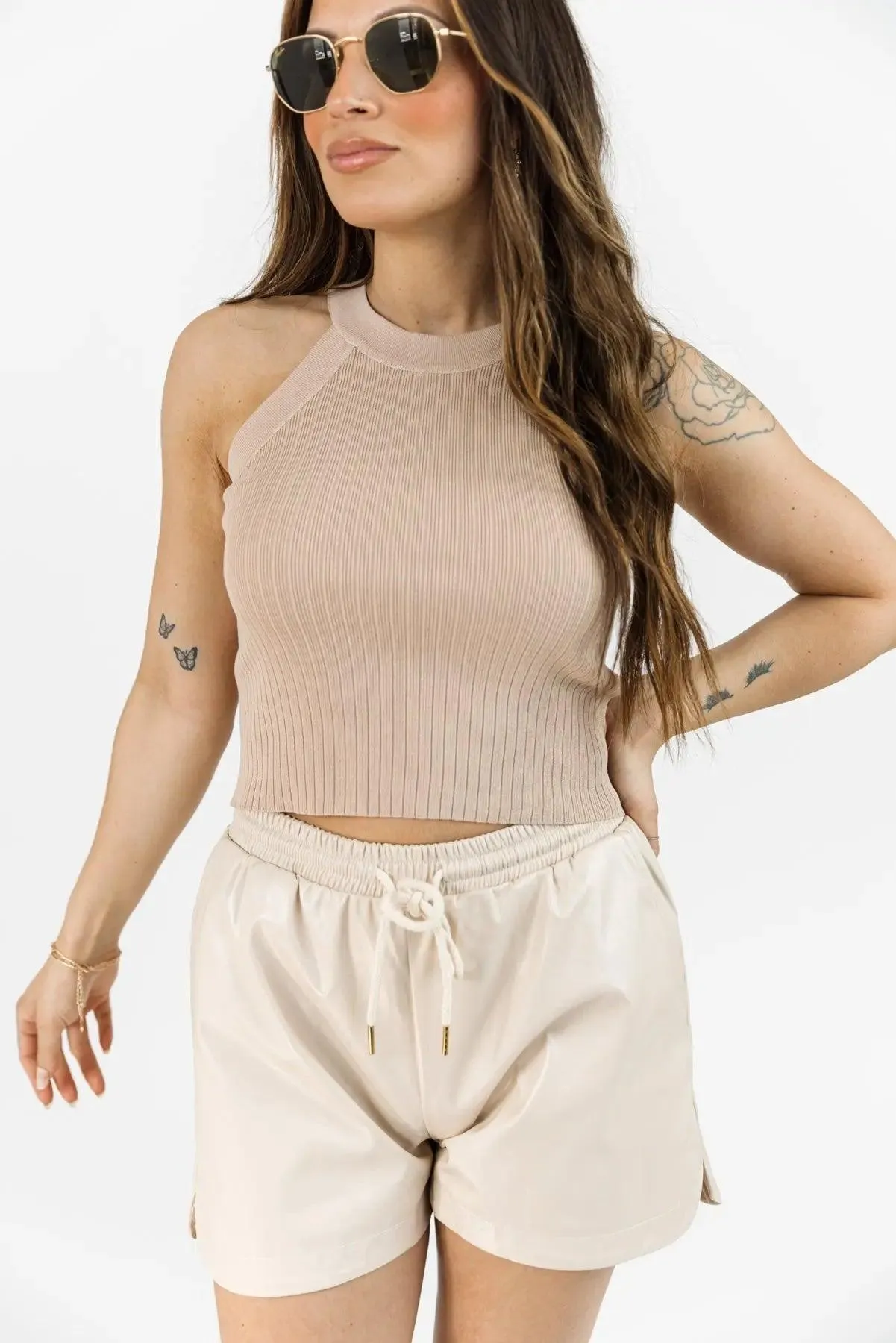 Rylan Taupe Rib Knit Sweater Tank - Final Sale