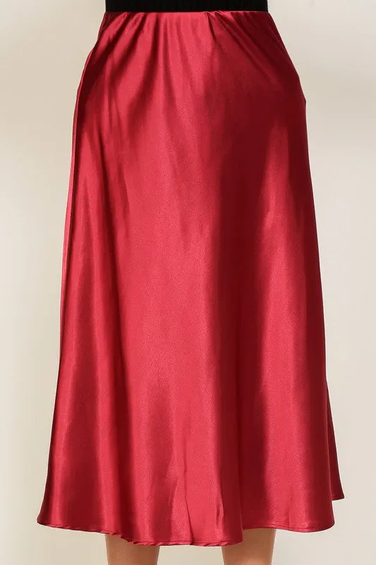 Satin Flare Midi Skirt