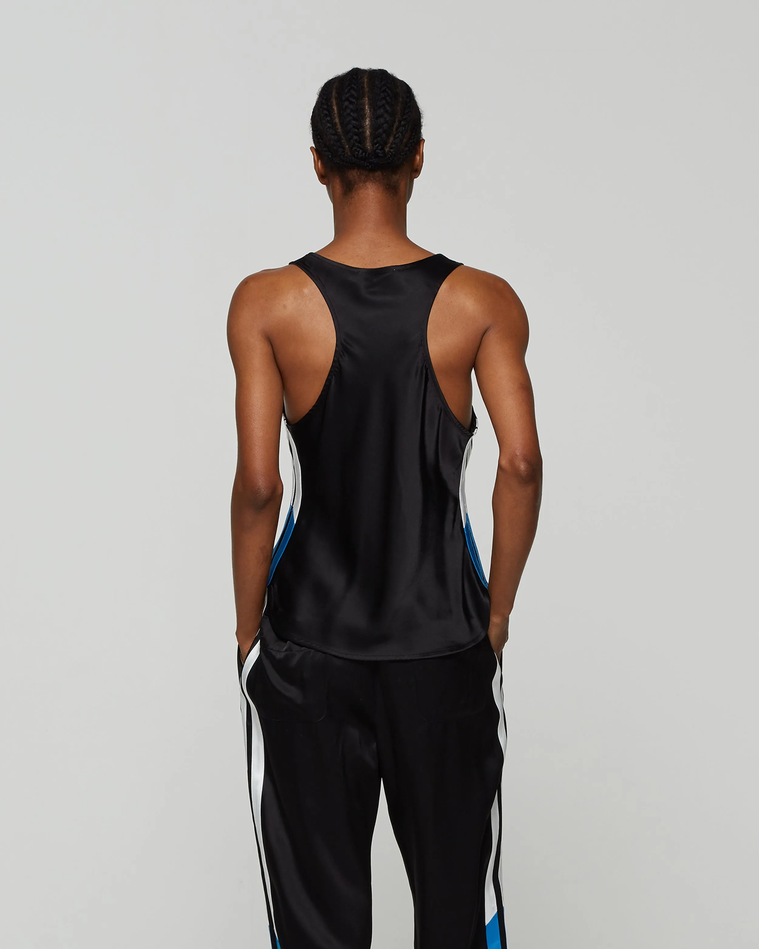 Satin Racer Tank Vest - Black