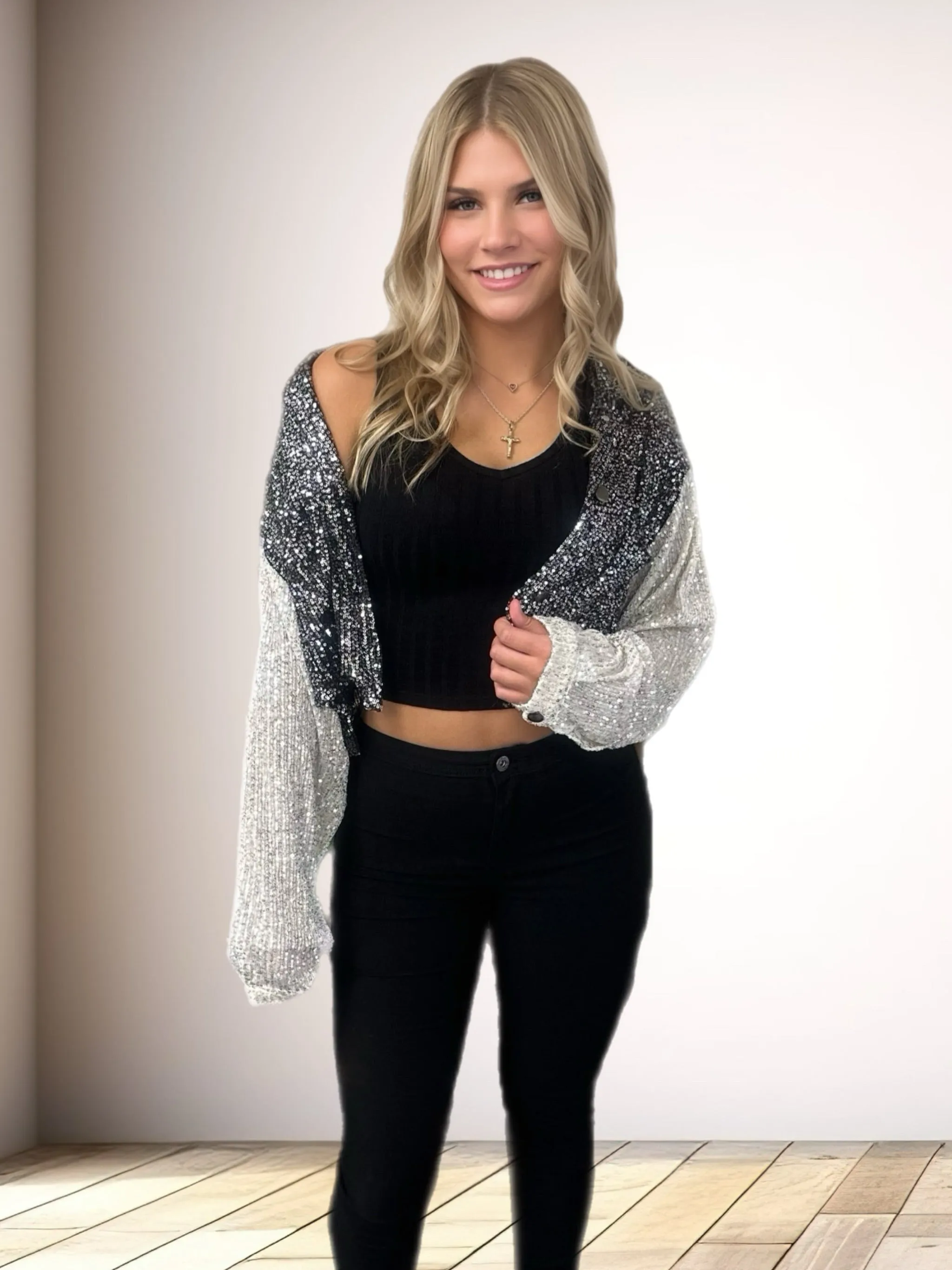 Sequin Cropped Jacket