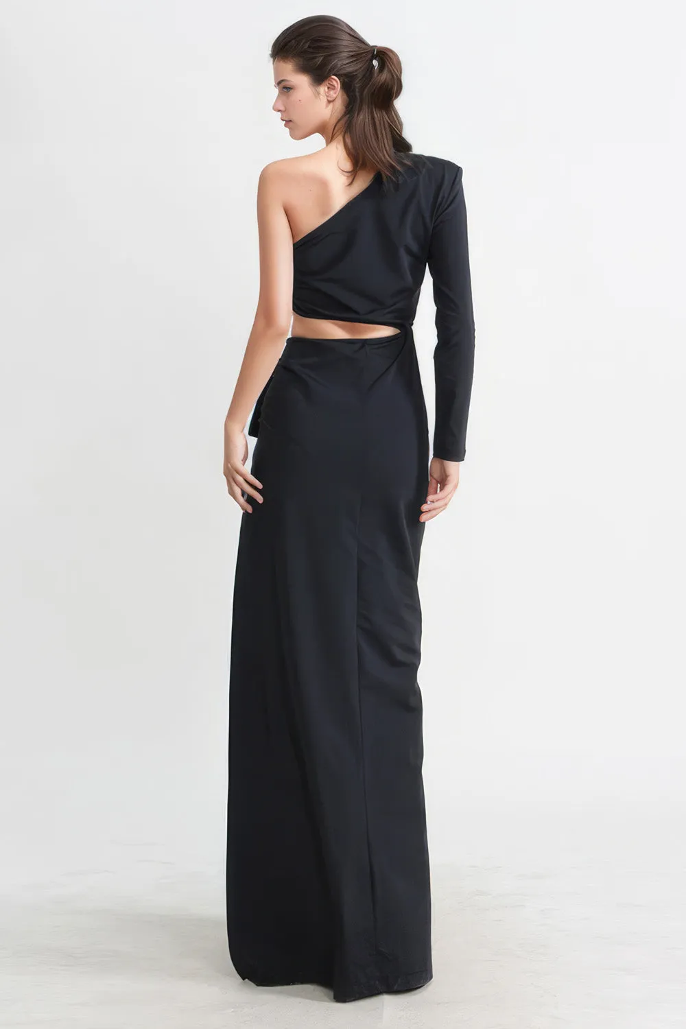 SILVIA MAXI BLACK DRESS WITH WAIST CUT