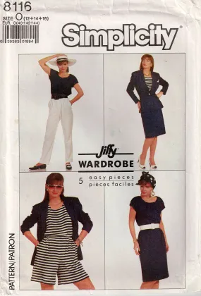 Simplicity 8116 Womens JIFFY 5 Easy Pieces Wardrobe 1980s Vintage Sewing Pattern Size 12 - 16 UNCUT Factory Folded