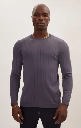 Slip-Stitch Crew Neck Long Sleeve Sweater - Anthracite