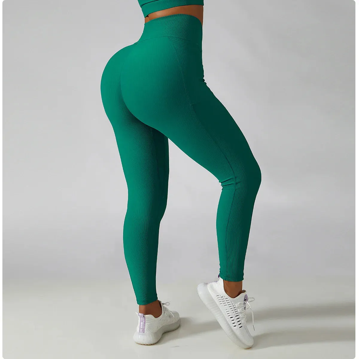 Solid Color Ribbed Yoga Leggings