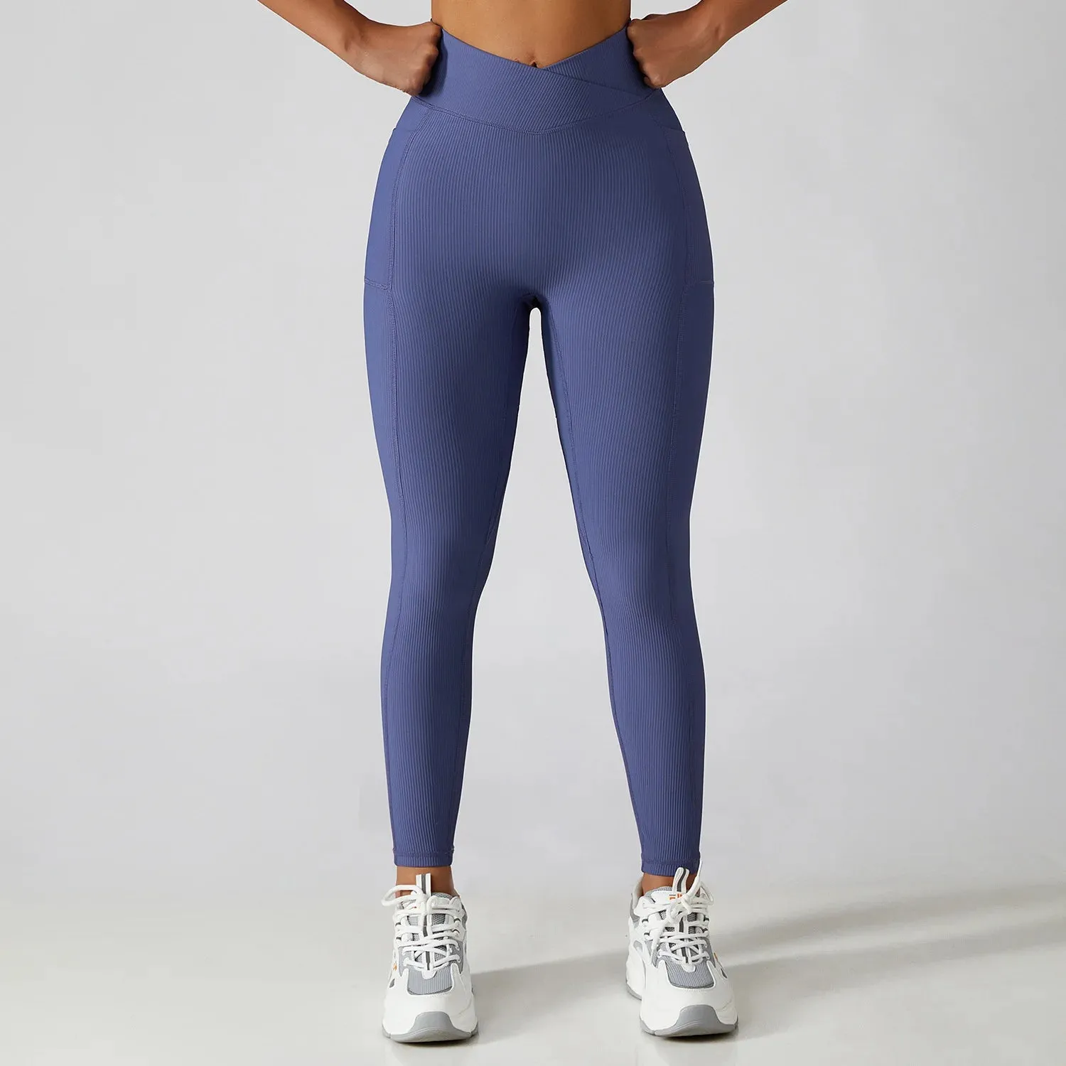 Solid Color Ribbed Yoga Leggings