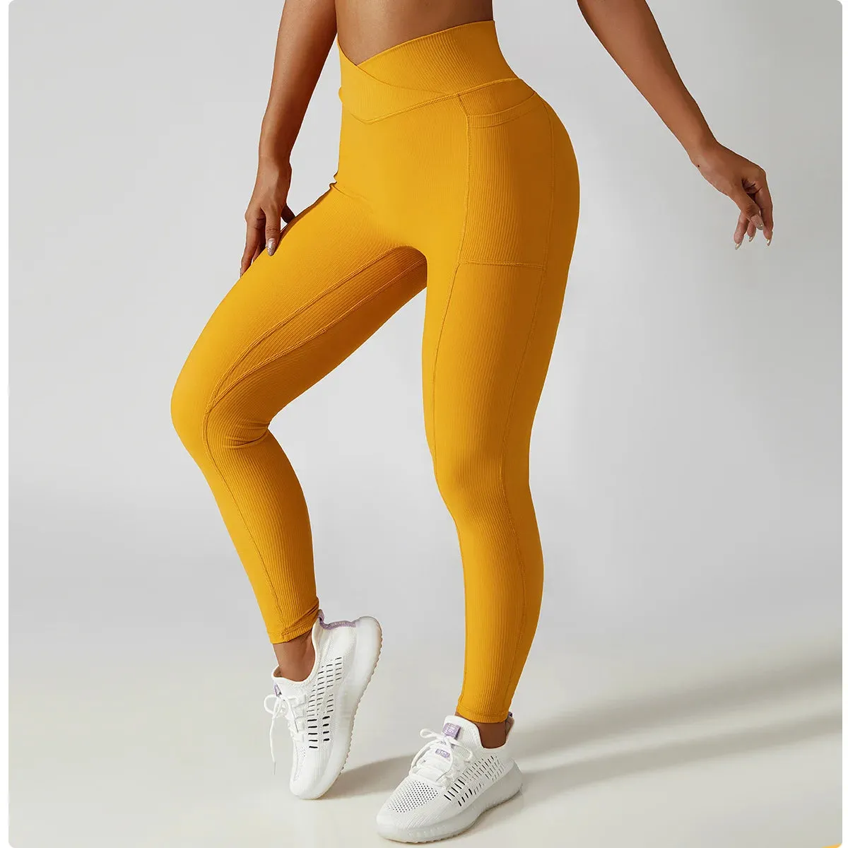 Solid Color Ribbed Yoga Leggings