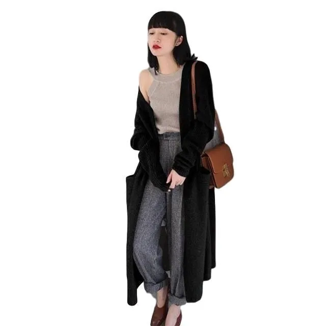 Solid Long-Sleeve Maxi Cardigan