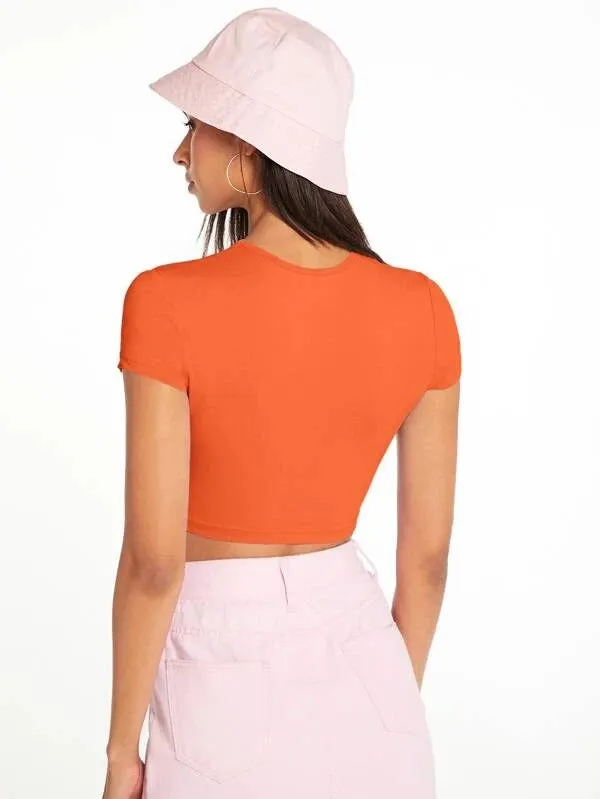 SOLID MOCK NECK CROP TOP-ORANGE