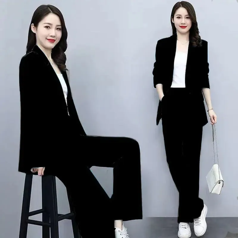 Spring Autumn Thin Women's Blazers Long Pants 2 Piece Set Korean Office Lady Casual Loose Suit Jacket Trousers Outfits Pantsuits