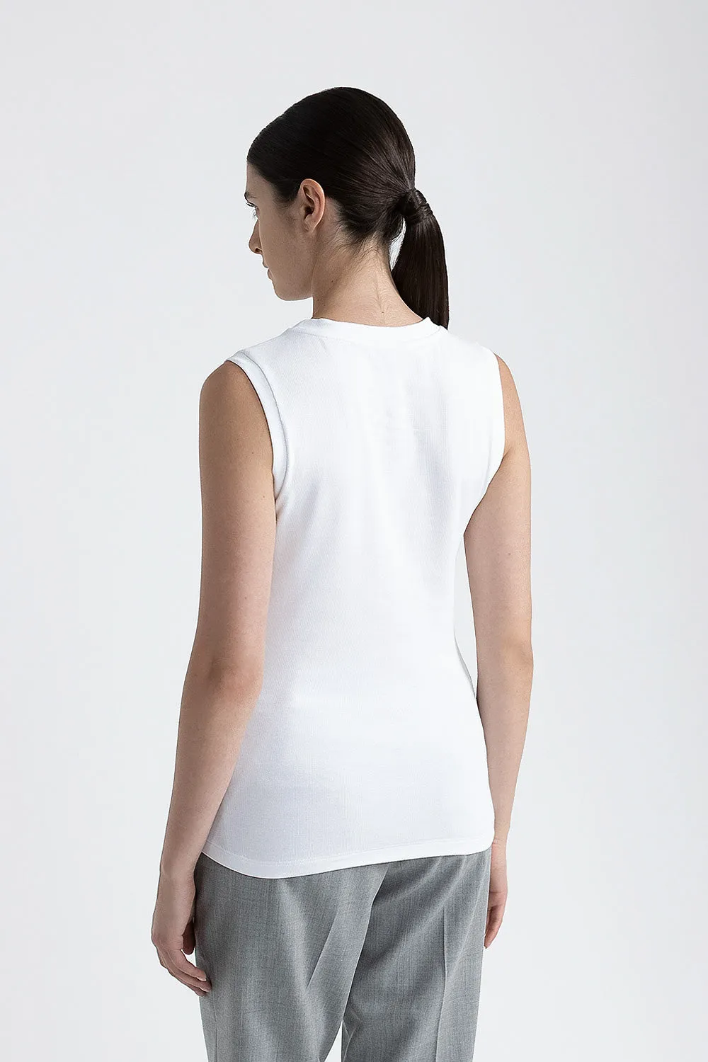 Stretch jersey top with Punto Luce trim