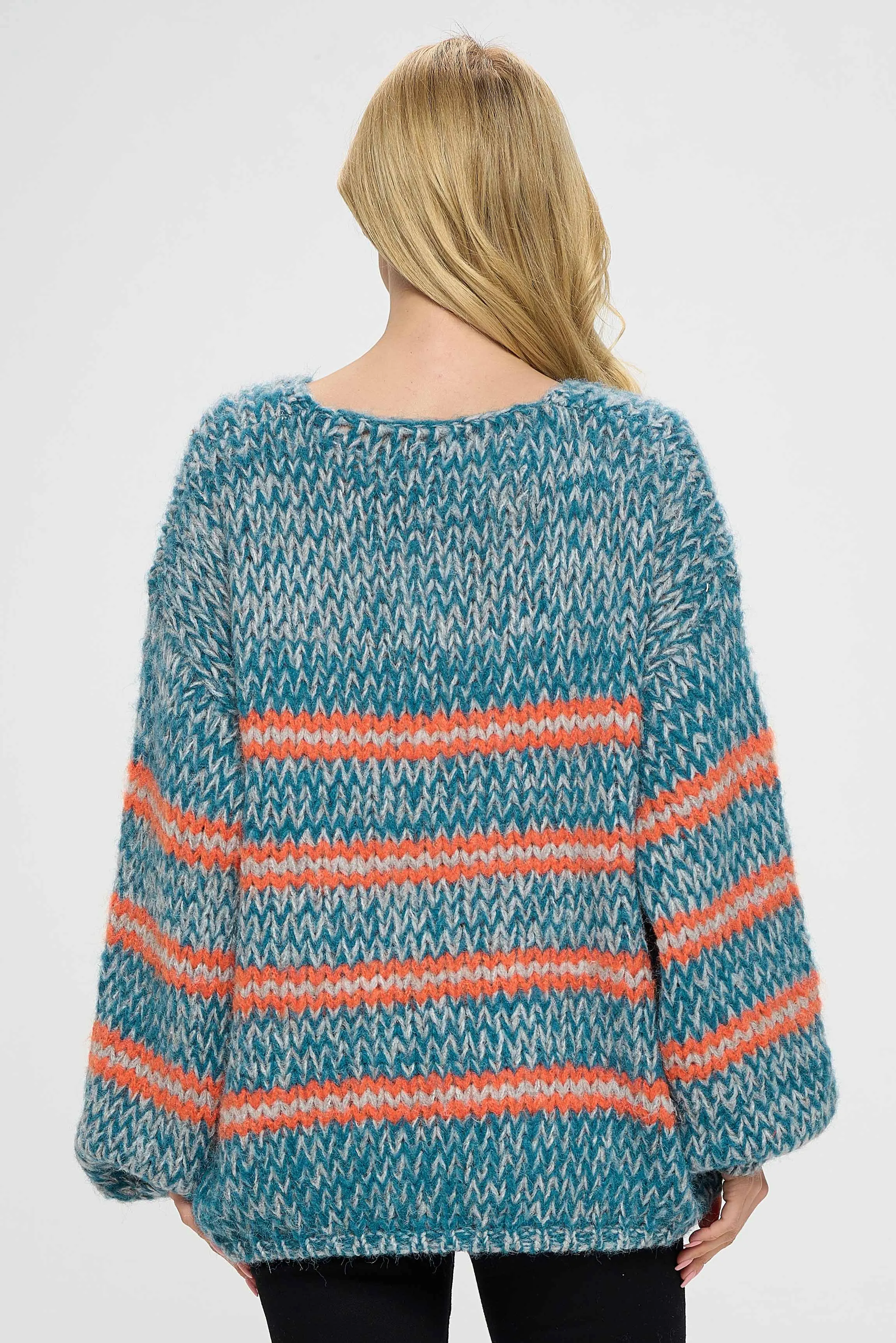 Striking Blue Striped Sweater Top