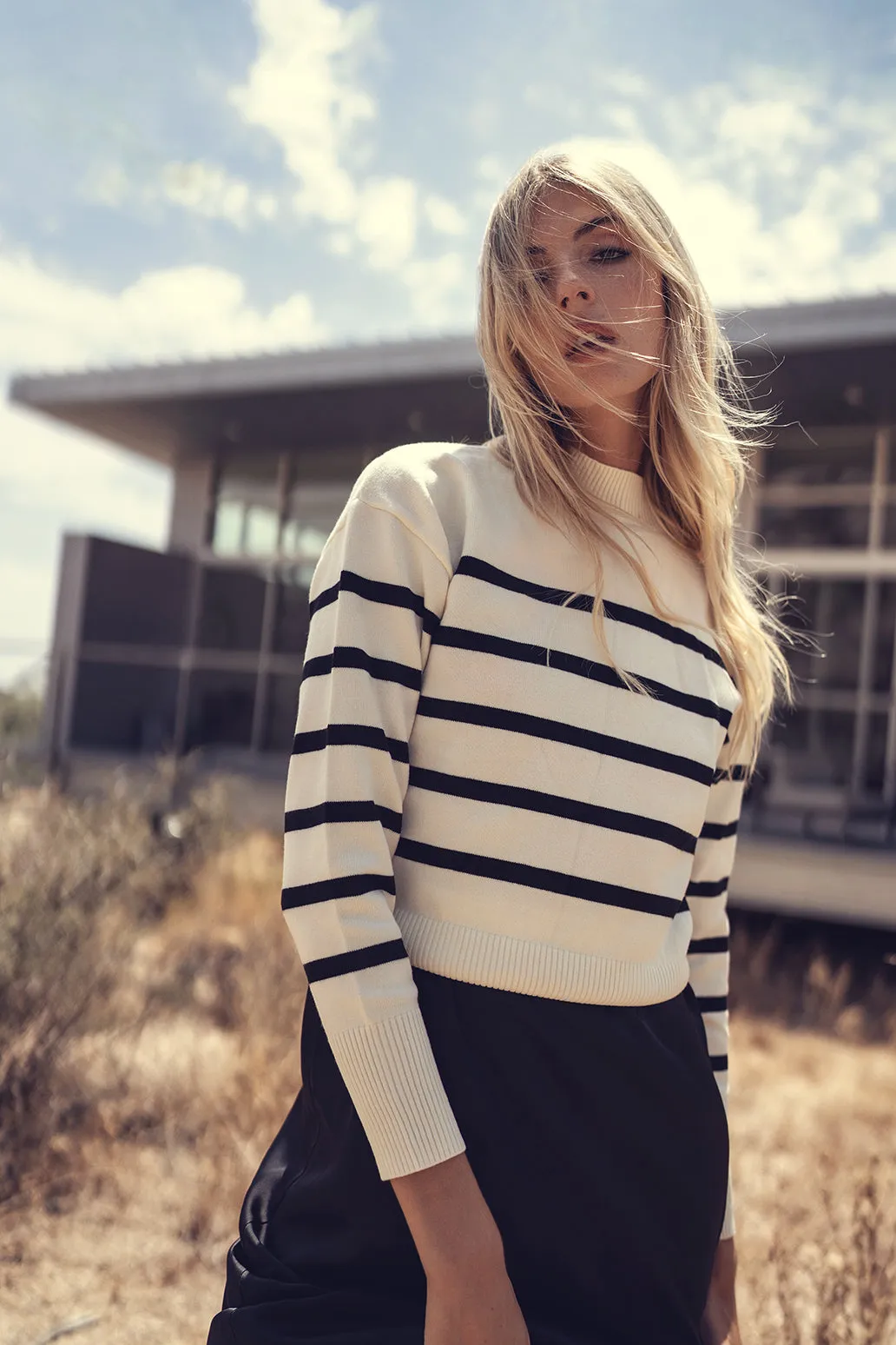 STRIPED SWEATER BLACK /IVORY