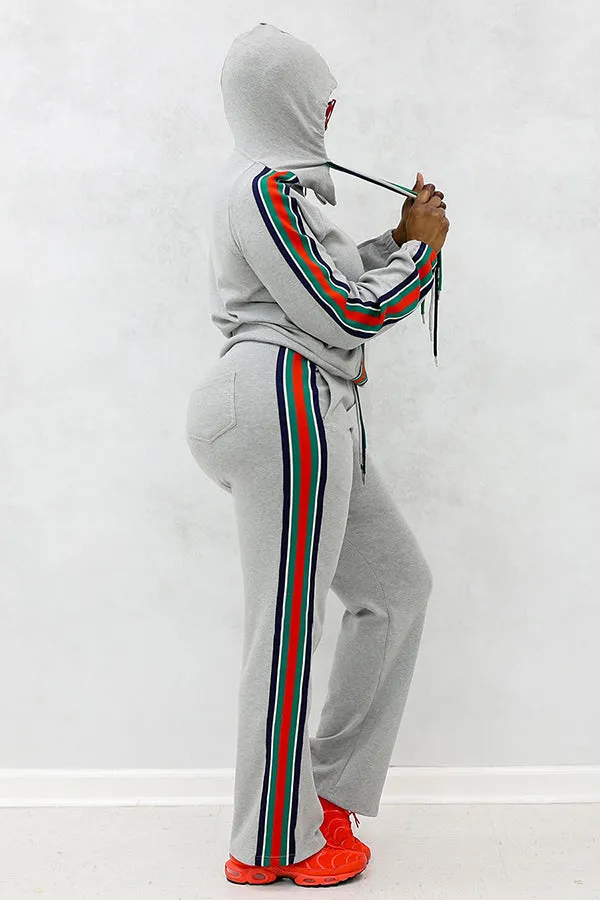 Stylish Color Blocking Side Stripe Coat & Pants Set