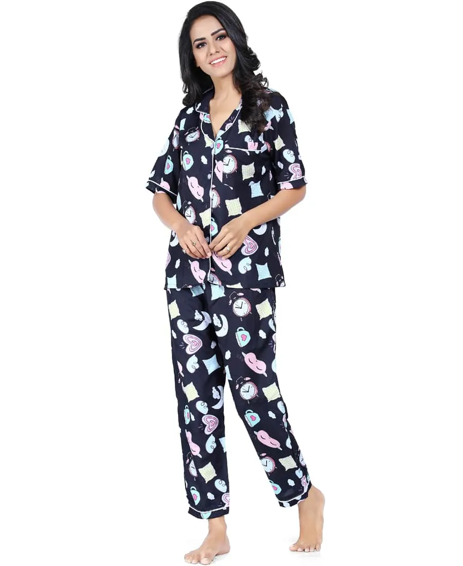 SXV Women's Cotton Printed Night Suit Pyjama Set : Clock MASK Mug (lowest price-non returnable)