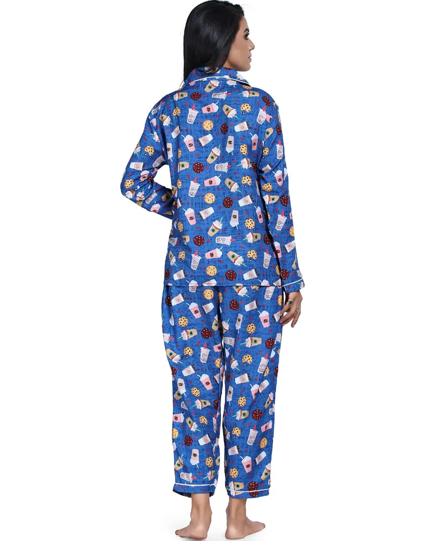 SXV Women's Cotton Printed Night Suit Pyjama Set : Coffee & Cookie (Lowest price - Non returnable)