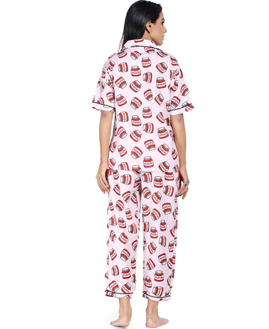 SXV Women's Cotton Printed Night Suit Pyjama Set : Nutella