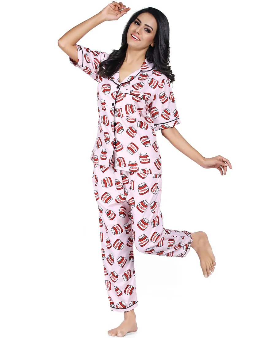 SXV Women's Cotton Printed Night Suit Pyjama Set : Nutella