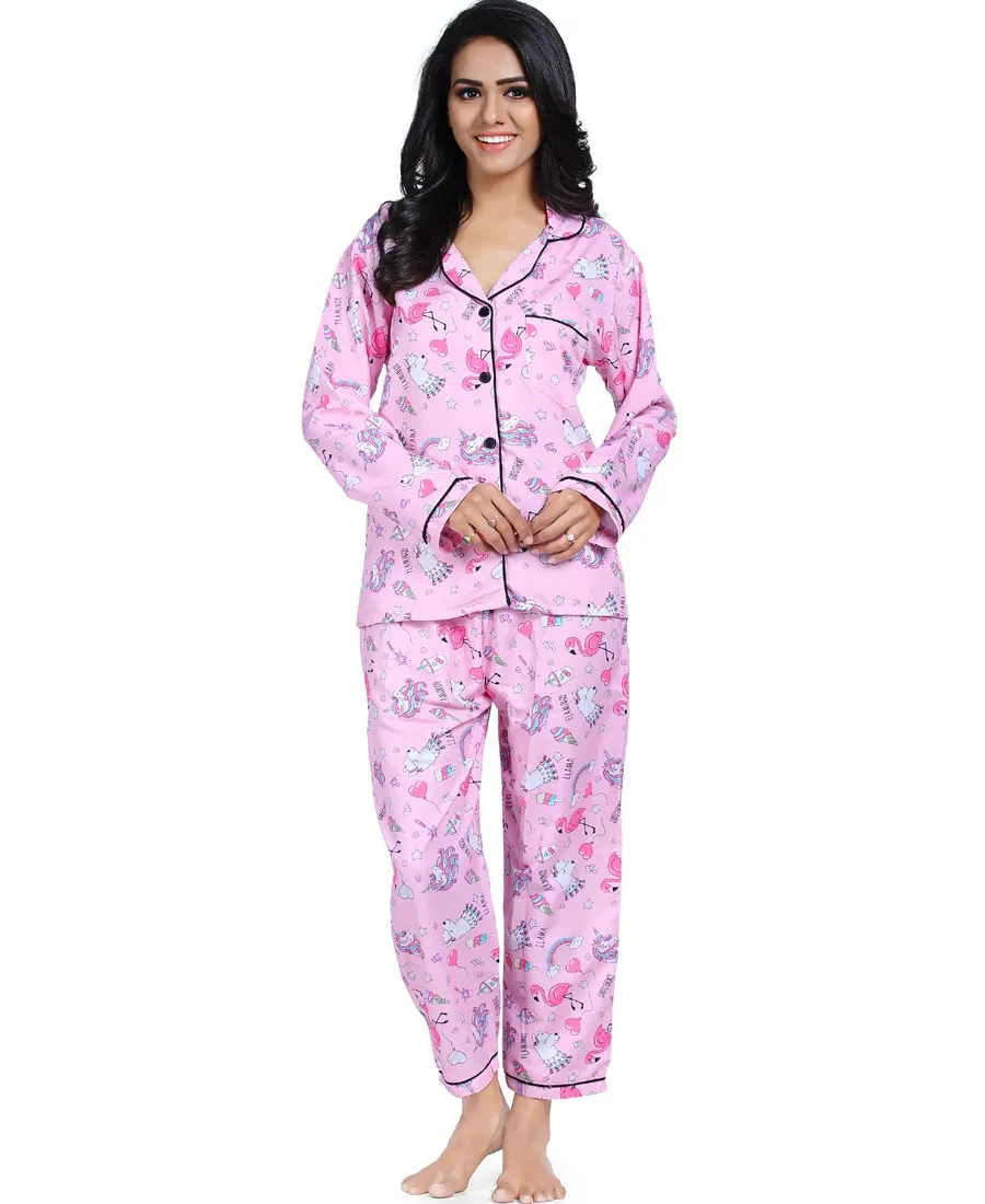 SXV Women's Cotton Printed Night Suit Pyjama Set : Unicorn & Flamingo (Lowest price - non returnable)