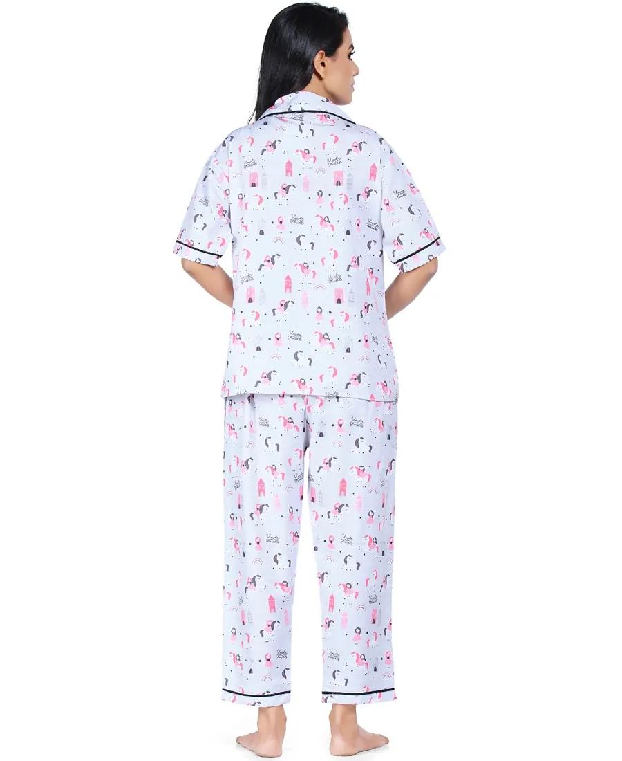 SXV Women's Cotton Printed Night Suit Pyjama Set : Unicorn Princess (Lowest price - non returnable)