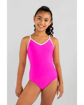 Sylvia P Carter Mesh Side Panel Camisole Gymnastic Leotard  - Girls - Neon Pink / White