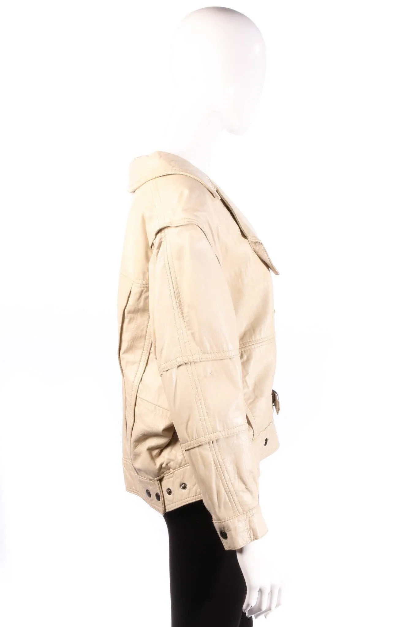 Taube Cream Leather Jacket  Biker Blouson Style 1980's Size 14/16