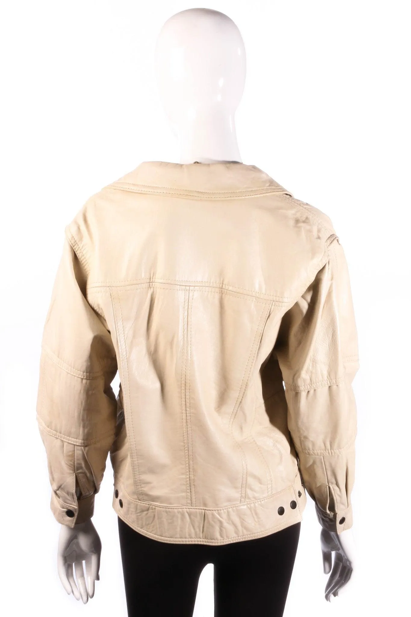 Taube Cream Leather Jacket  Biker Blouson Style 1980's Size 14/16