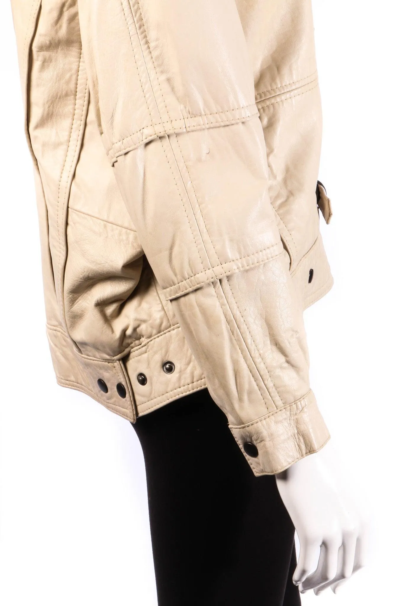 Taube Cream Leather Jacket  Biker Blouson Style 1980's Size 14/16