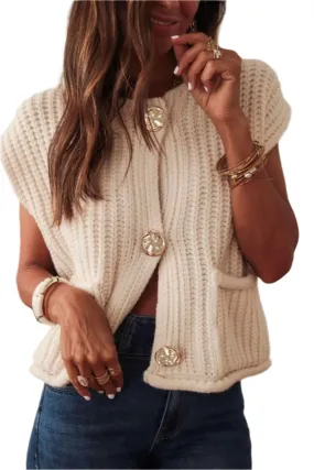 TEEK - Button Down Sweater Pocketed Vest