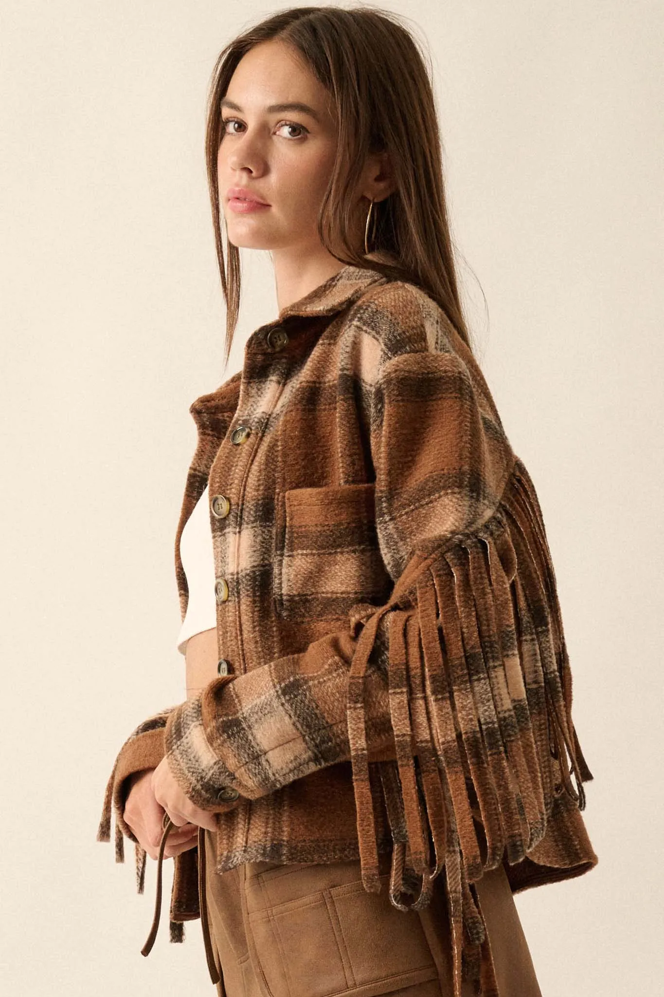 Up the Country Plaid Fringe Shacket