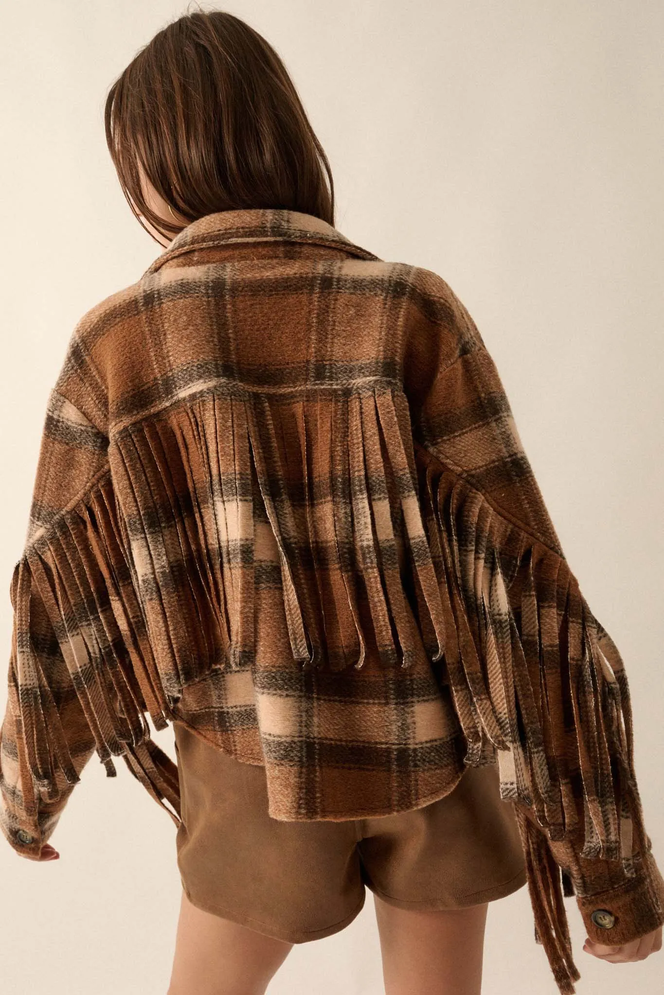 Up the Country Plaid Fringe Shacket