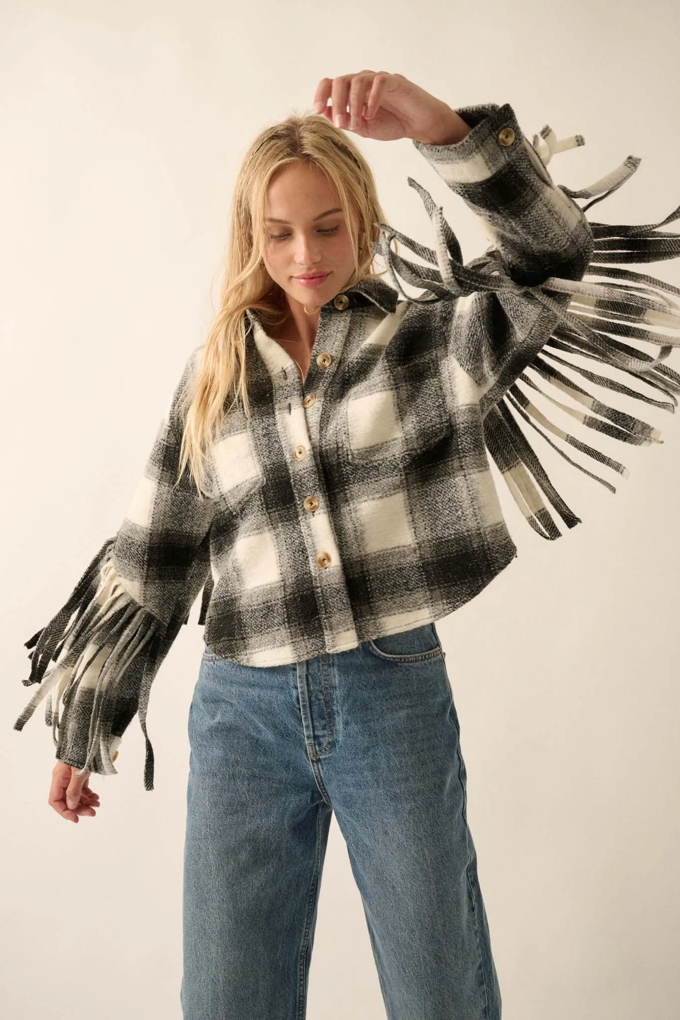 Up the Country Plaid Fringe Shacket