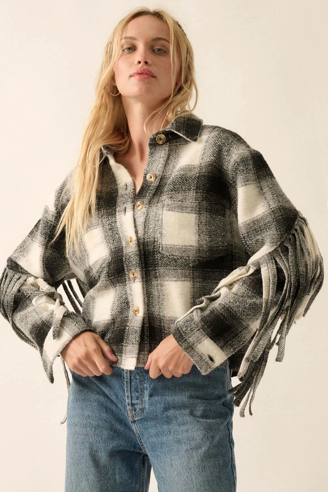 Up the Country Plaid Fringe Shacket