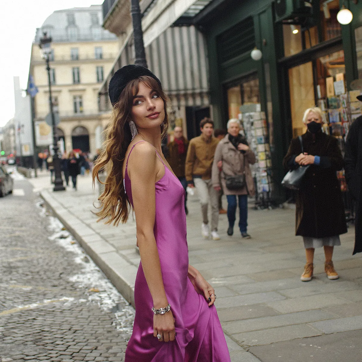 Vibrant Orchid Long Silk Slip Dress